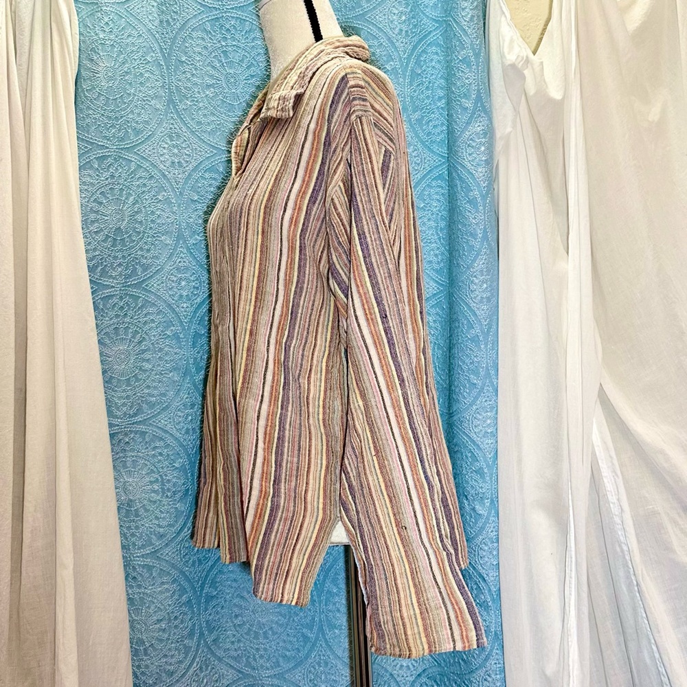 Tibet Souvenirs Colorful Striped Long Sleeve Collared Tunic Shirt - Picture 2 of 9